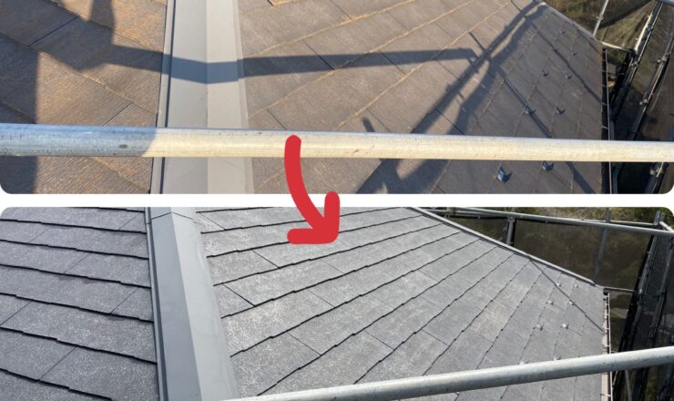 佐倉市外壁屋根塗装工事、屋根高圧洗浄