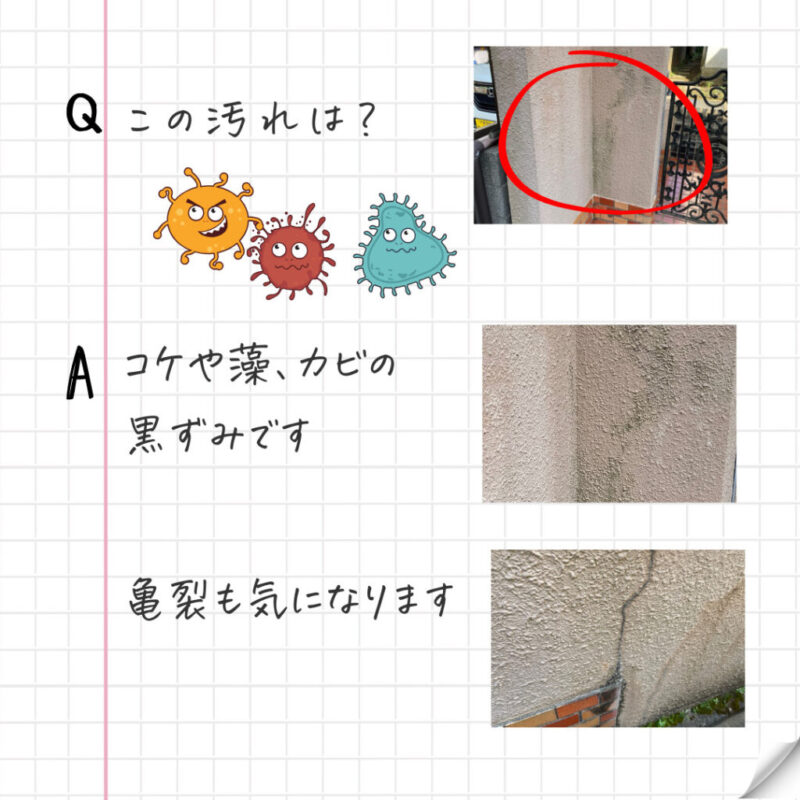 佐倉市外壁塗装、施工事例、門塀塗装、汚れ
