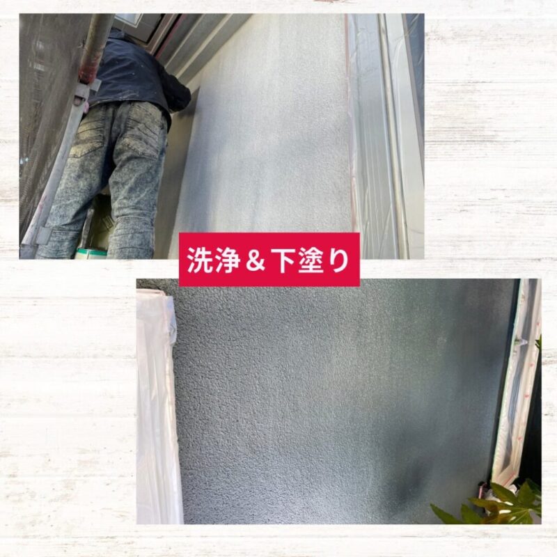 佐倉市外壁塗装ファーストリフォーム、施工事例、外壁塗装ビフォーアフター、下塗り後