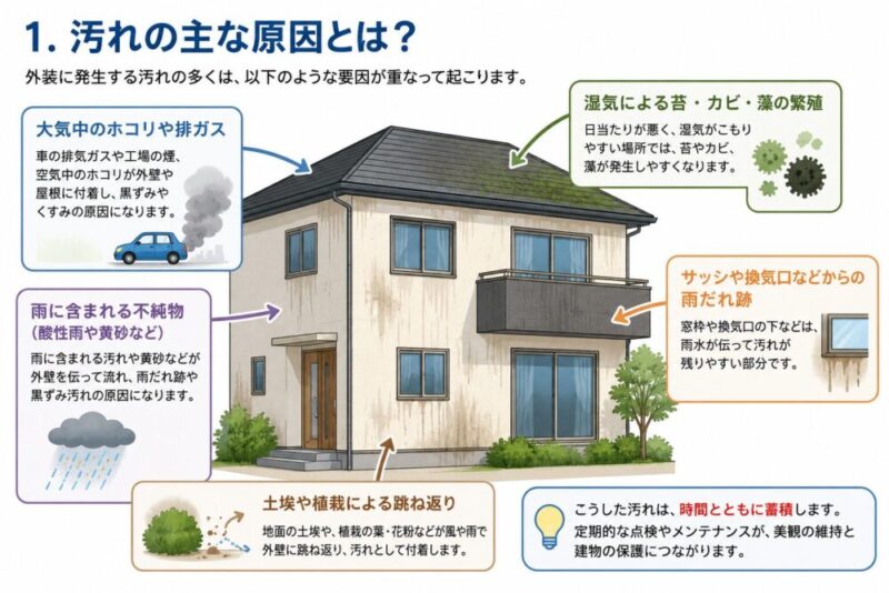 外壁、汚れの原因