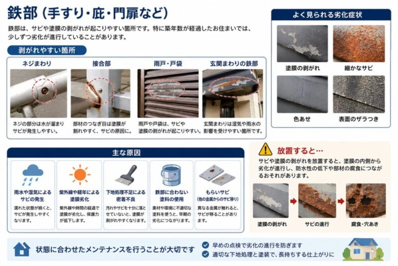 佐倉市、鉄部のサビ、手すりなど