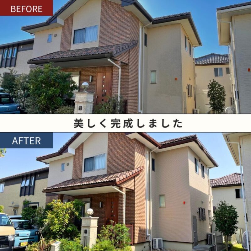印西市東の原、外壁塗装完成。10年目の定期的な塗装。雰囲気を変えずに