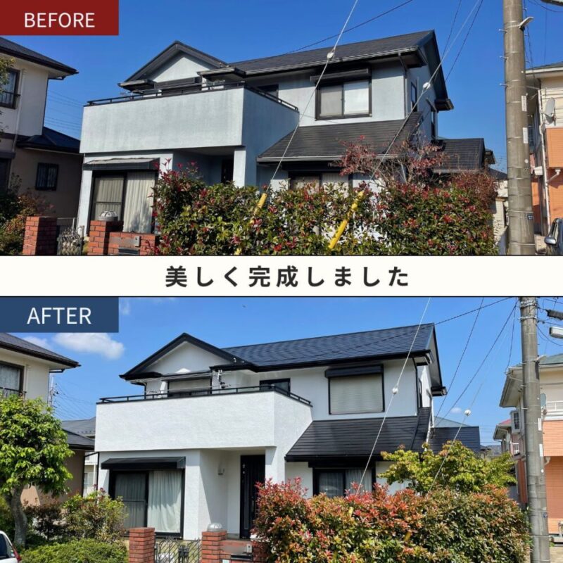 印西市高花、外壁塗装施工後、美しく