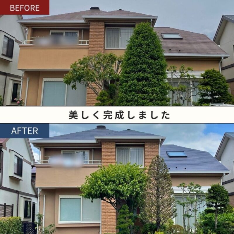 佐倉市染井野外壁塗装完成、ビフォーアフター、住まい全体正面