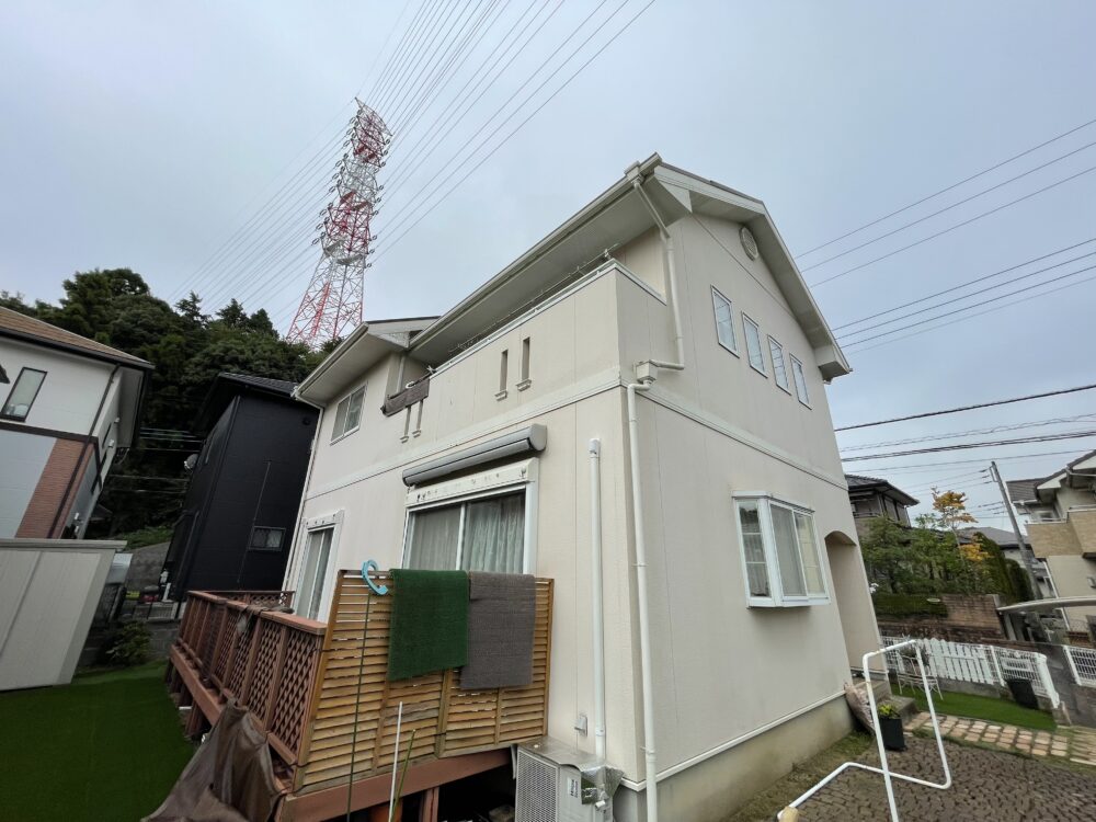 酒々井町ふじき野外壁塗装、施工前、家全体、横から