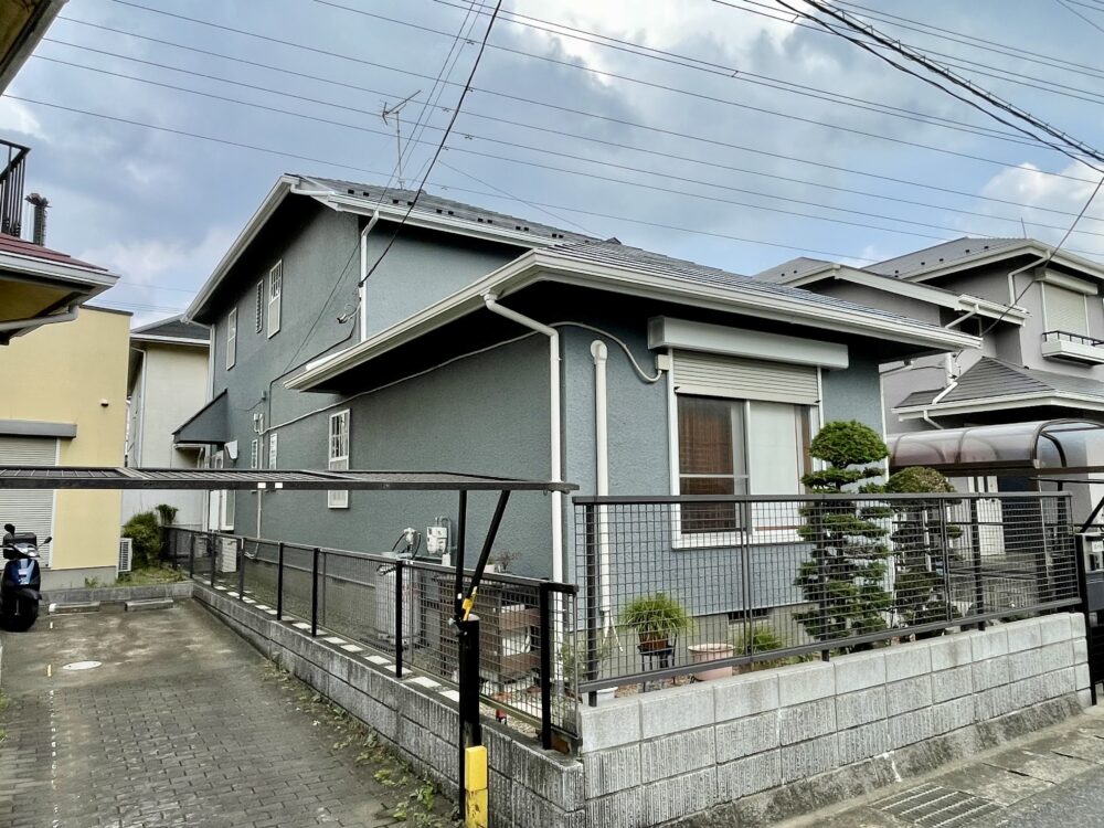 佐倉市石川外壁塗装、ミサワホーム施工事例、施工後、家右斜め前