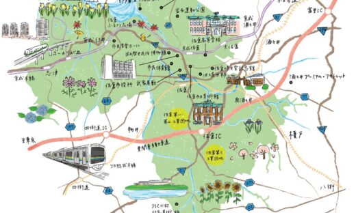 佐倉市の位置と主な地域を示したイラストマップ