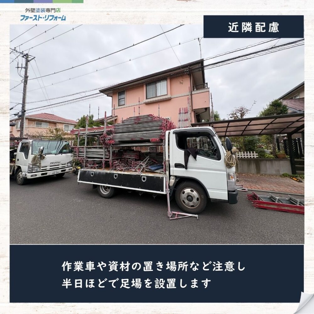 佐倉市染井野外壁塗装スタート、駐車場所注意