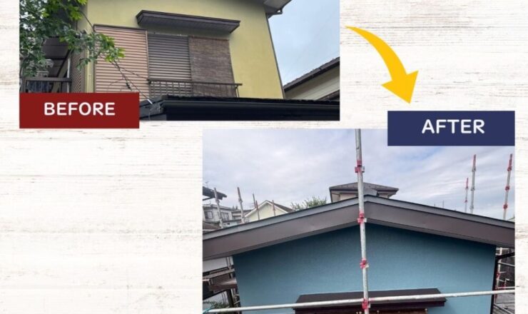 佐倉市千成、屋根工事、施工ビフォーアフター、、破風板板金巻き