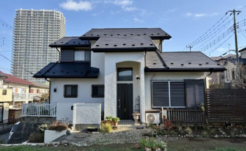 佐倉市上座、外壁塗装、施工後、家正面から