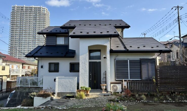 佐倉市上座、外壁塗装、施工後、家正面から