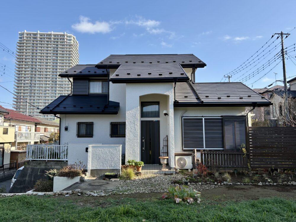 佐倉市上座、外壁塗装、施工後、家正面から