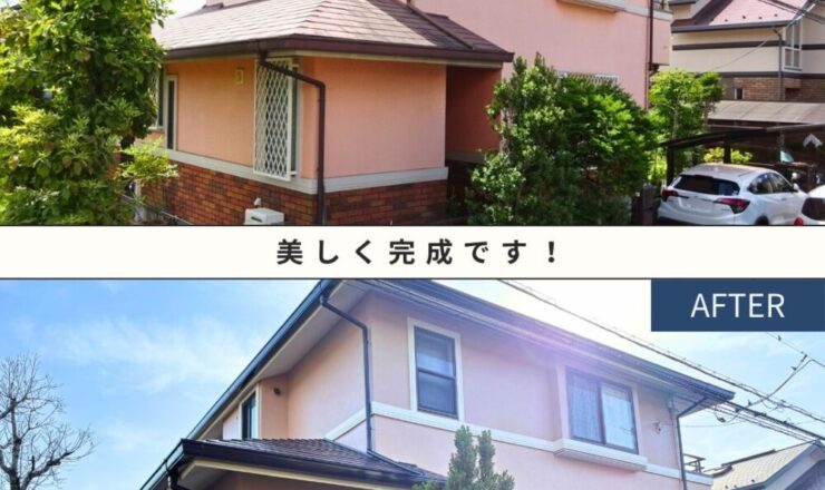 佐倉市染井野外壁塗装、完成ビフォーアフター、家全体斜め前から