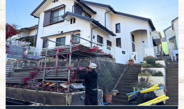 佐倉市上座、外壁塗装スタート、作業車など駐車場所、整理整頓