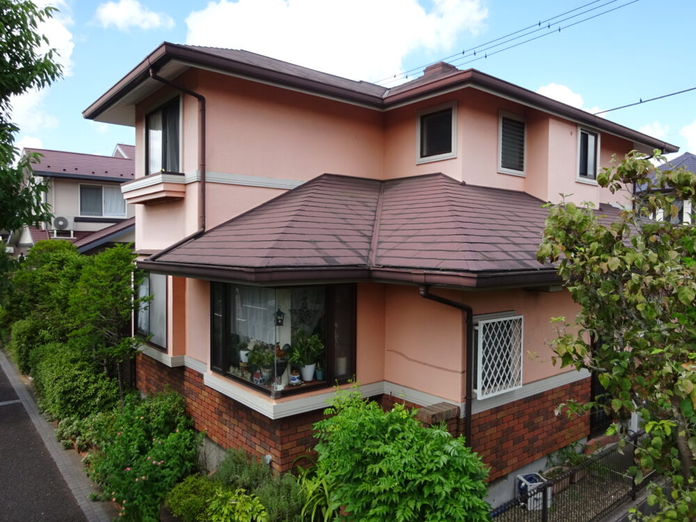 佐倉市染井野、外壁塗装、施工前、家斜め上から