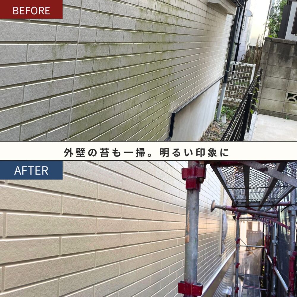 佐倉市西志津外壁塗装、施工事例、苔汚れ
