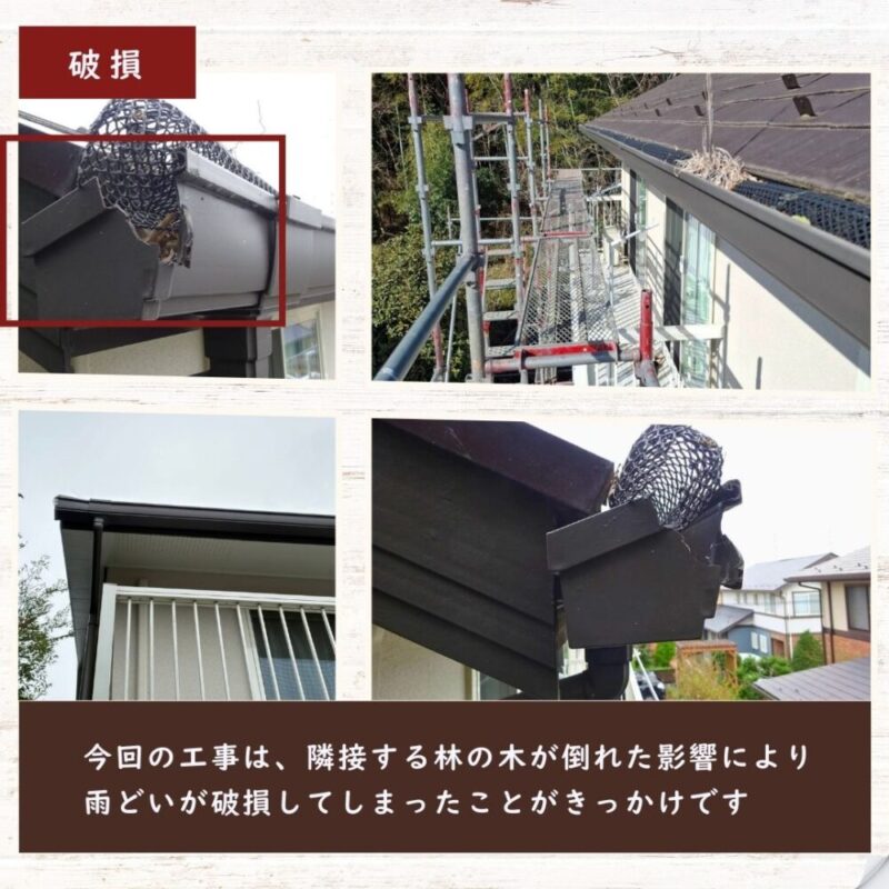 佐倉市染井野、雨どい交換工事、雨どい破損