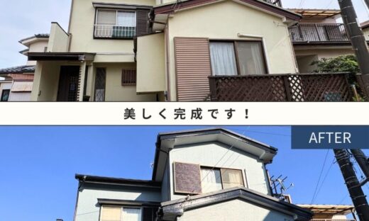 佐倉市西志津、外壁塗装、屋根カバー工事ビフォーアフター、家全体