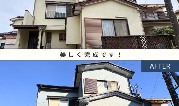 佐倉市西志津、外壁塗装、屋根カバー工事ビフォーアフター、家全体