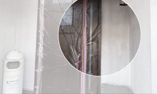 印西市若萩、外壁塗装、養生、美しい塗装ラインをつくる