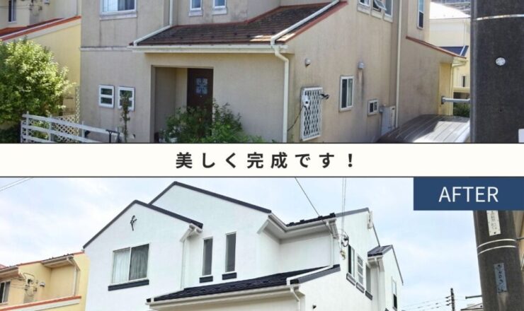 印西市若萩、外壁塗装ビフォーアフター、家斜め前から