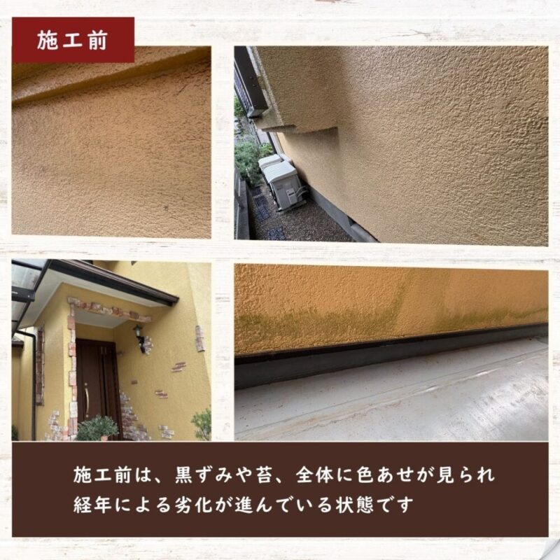 佐倉市白銀、外壁塗装、施工前、苔・色褪せ