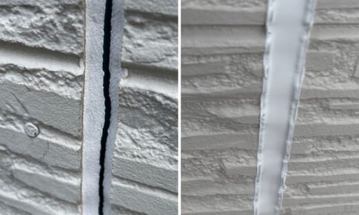 佐倉市大蛇町、コーキングのひび割れ、補修ビフォーアフター