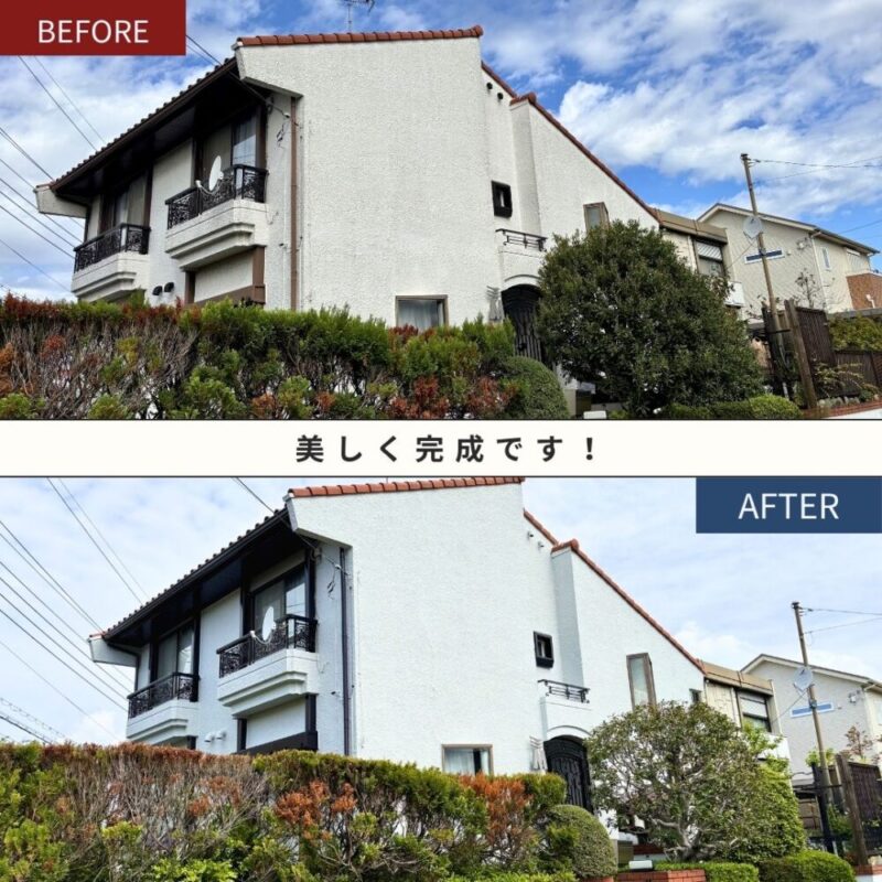 佐倉市宮前、外壁塗装完成ビフォーアフター、家斜め前