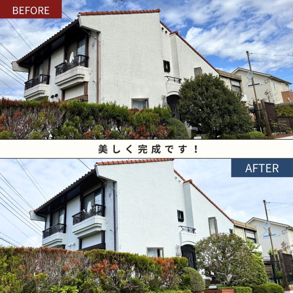 佐倉市宮前、外壁塗装完成ビフォーアフター、家斜め前