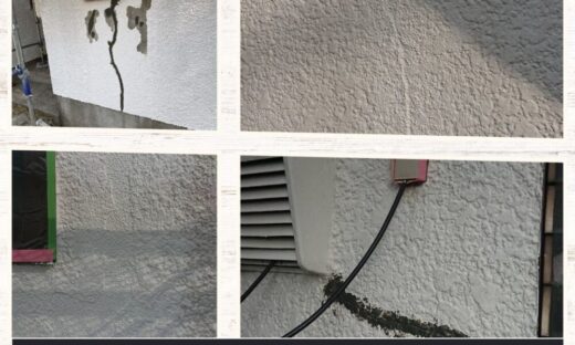 佐倉市宮前、外壁塗装、膨れ、ひび割れ補修中