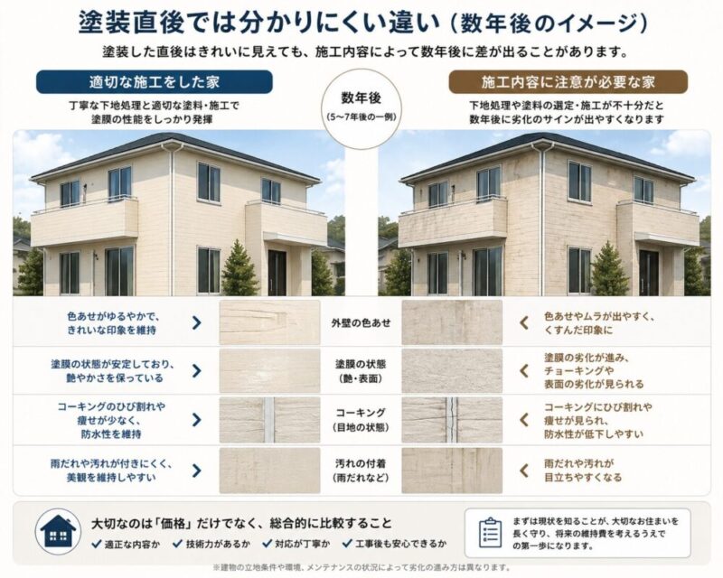 佐倉市外壁塗装、数年後の違い