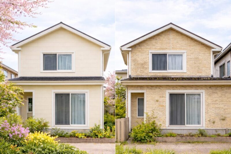 外壁塗装、新旧住宅の対比