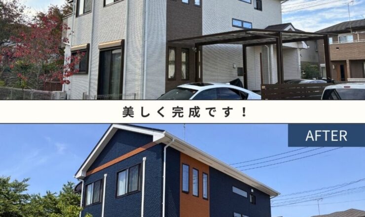 習志野市、外壁塗装完成ビフォアフター、斜め前から