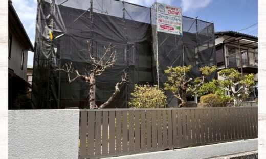 佐倉市ユーカリが丘、外壁塗装、仮設足場設置、飛散防止ネット