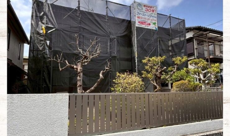 佐倉市ユーカリが丘、外壁塗装、仮設足場設置、飛散防止ネット