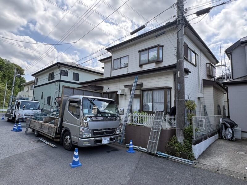 佐倉市上志津、外壁塗装、足場設置２