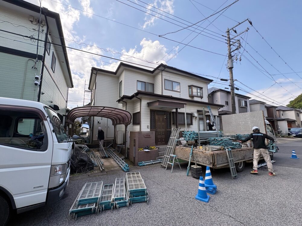 佐倉市上志津、外壁塗装、足場設置１