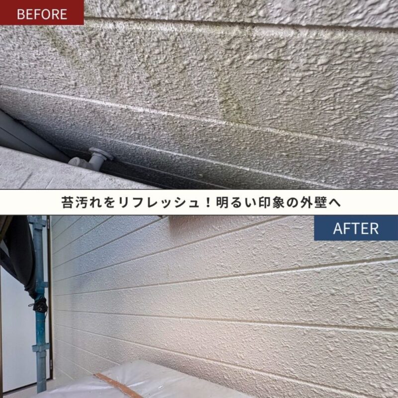 佐倉市上志津、外壁塗装ビフォーアフター、苔汚れ