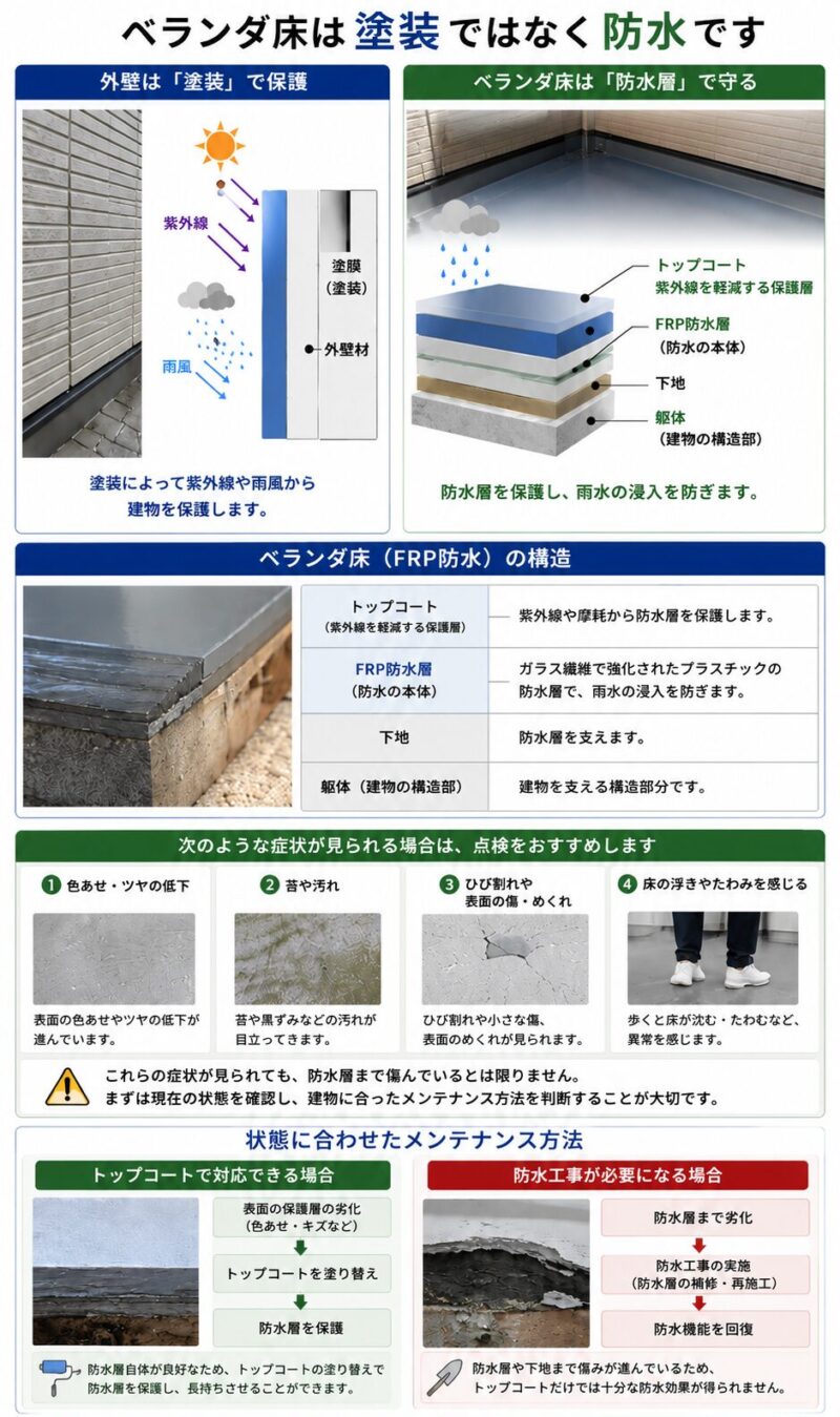 佐倉市ベランダ床防水工事、ベランダ劣化チェック