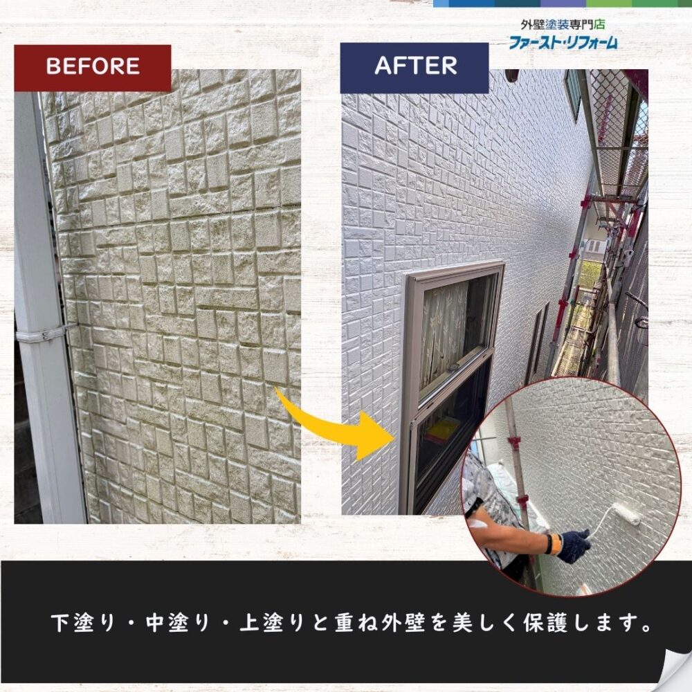 佐倉市山王 外壁塗装のビフォーアフターと塗装作業