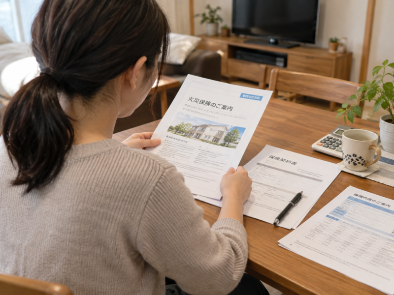 火災保険の水災補償や契約内容を確認する様子